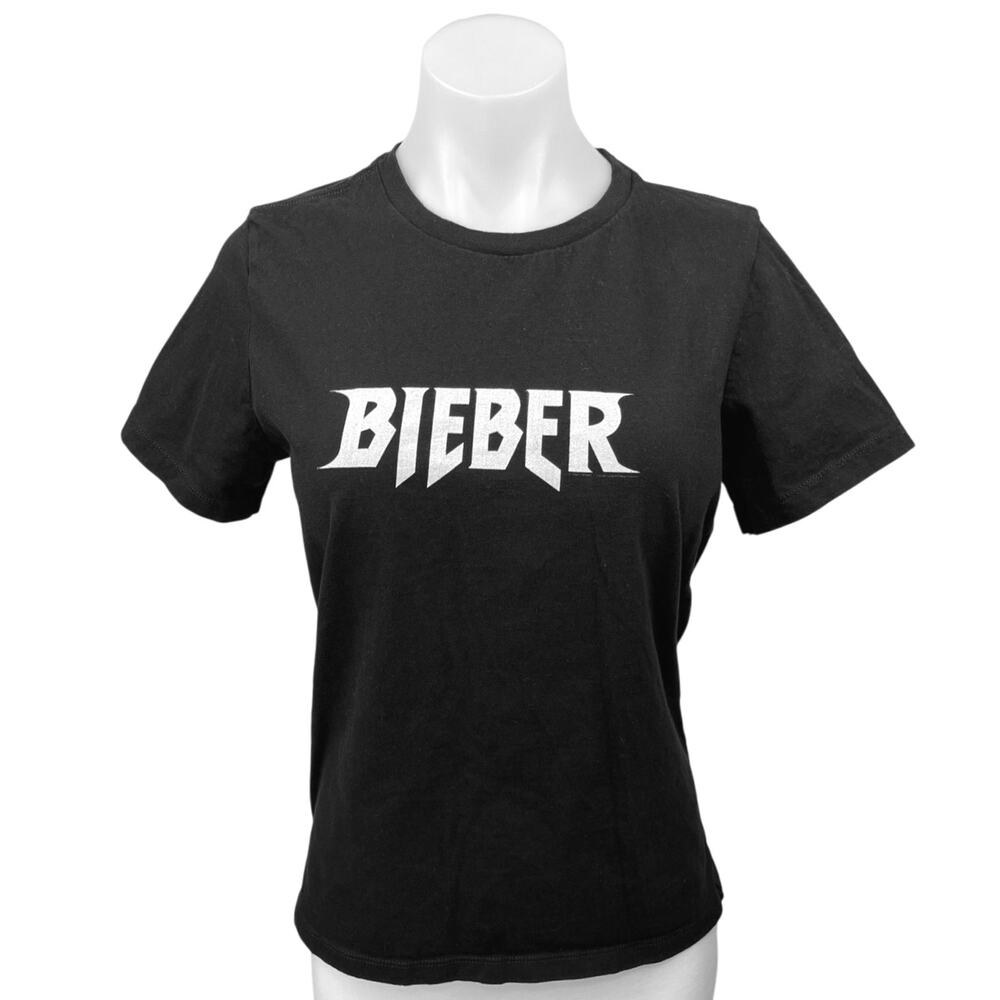 Justin Bieber Singer Black White Crew Neck Short Sleeve T Shirt Tee Top Size M